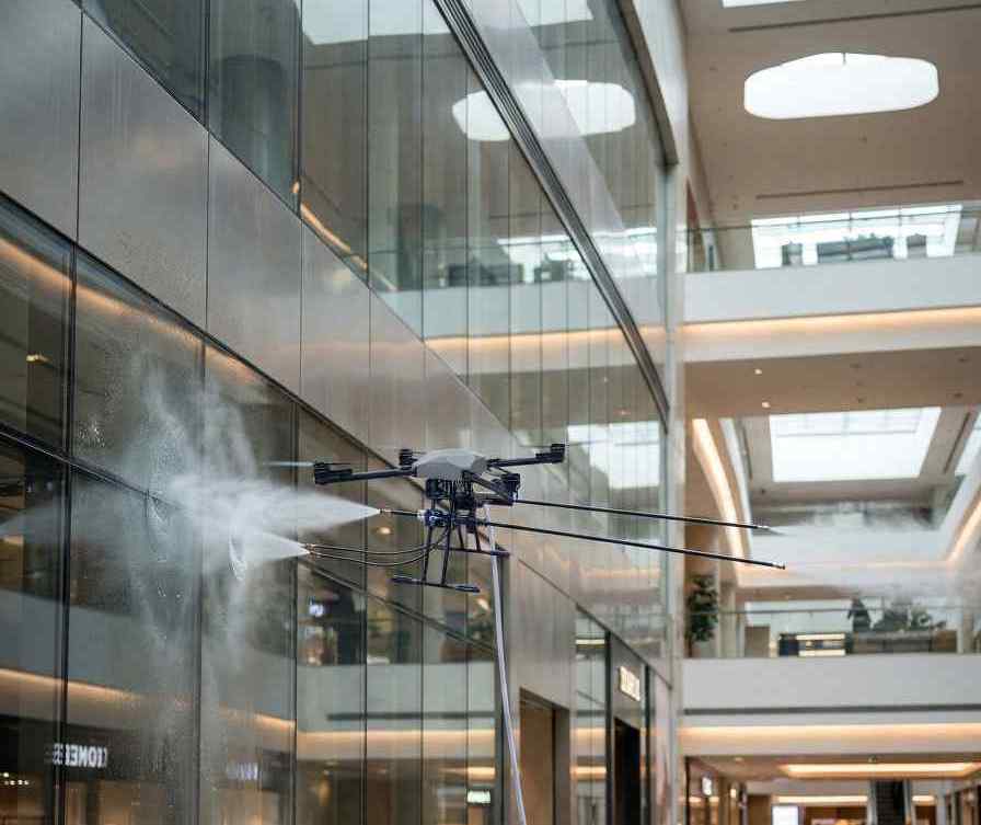 Drone ile plaza cam temizliği ve koruma çalışmaları