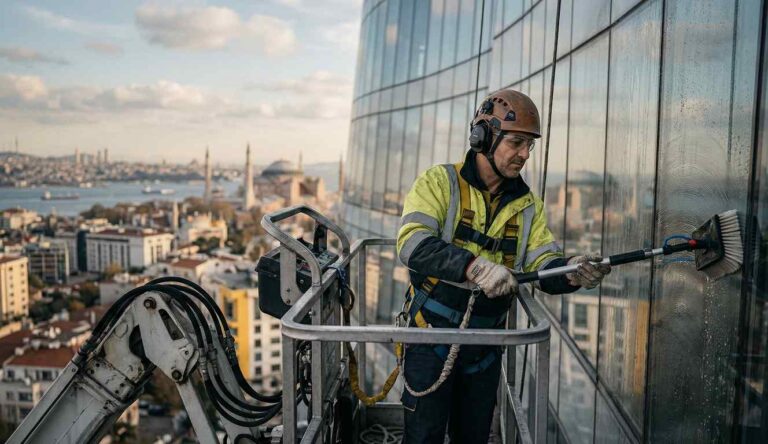 Plaza cam temizliği çalışmaları