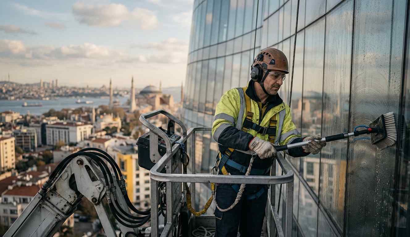 Plaza cam temizliği çalışmaları