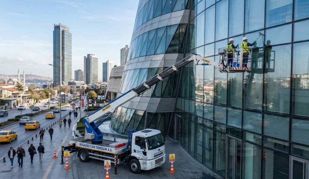 Sepetli platform ile bina temizliği ve bakımı