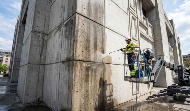 Prekast ve brüt beton cephe temizlik çalışması