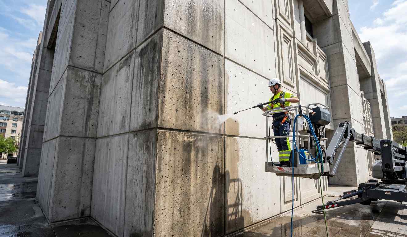 Prekast ve brüt beton cephe temizlik çalışması