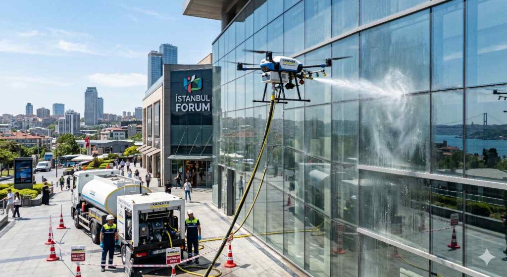 Drone ile cam temizliği operasyonu