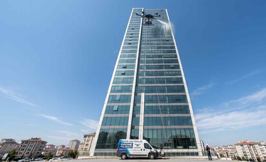 Drone ile dış cephe cam temizliği