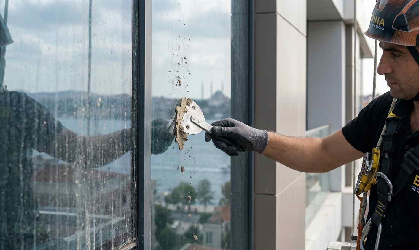 İnşaattan sonra dış cephenin temizlenmesi çalışmaları