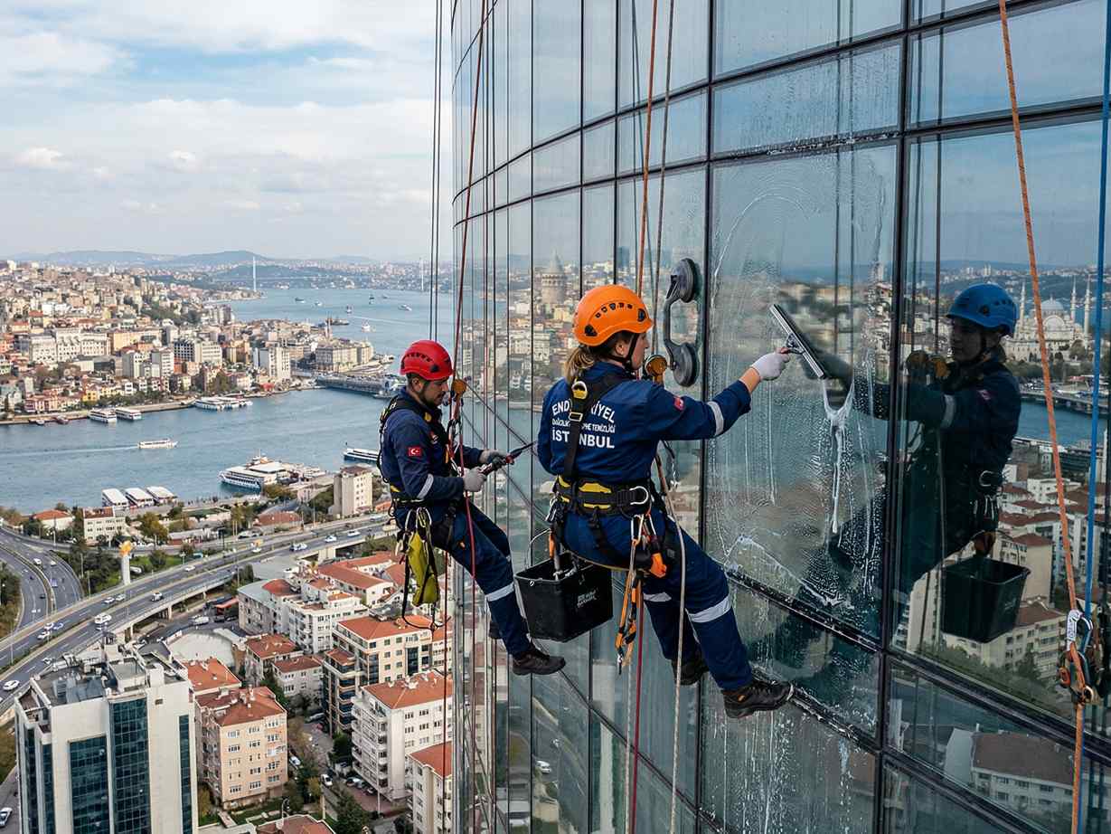 İple erişim ile Mecidiyeköy dış cephe cam temizliği hizmetleri