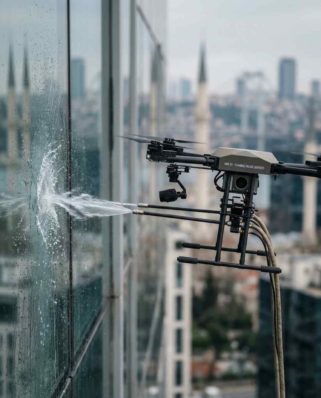 Dış cephe temizliğinde kullanılan drone teknolojisi ile güvenli yıkama