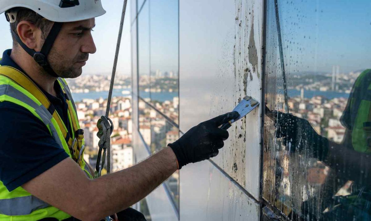 Dış cephede inşaat kalıntılarını temizleme