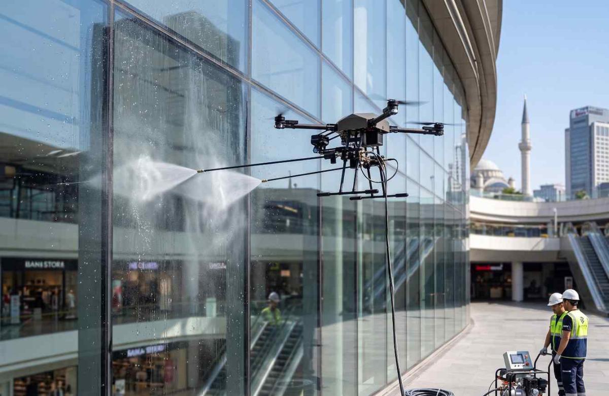 Drone ile Güngören dış cephe yıkama