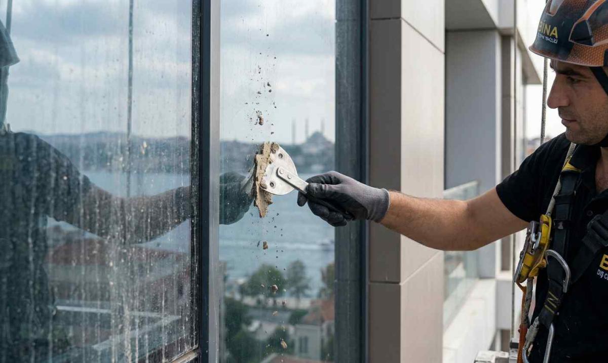 İnşaattan sonra dış cephenin temizlenmesi çalışmaları