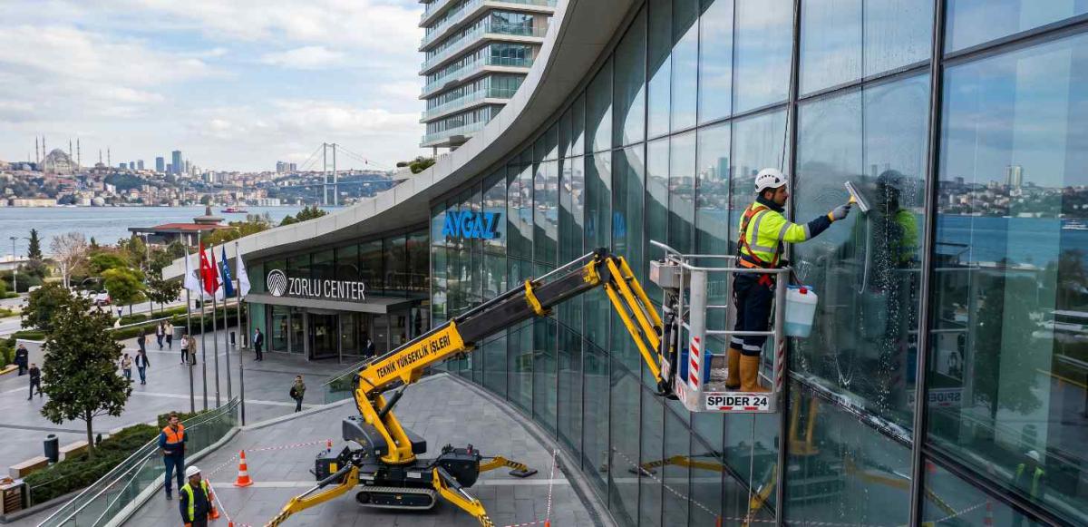 Örümcek platformla dış cephe cam temizliği