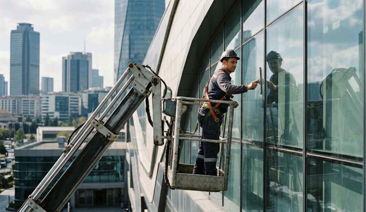 Sepetli vinç ile dış cephe temizliği